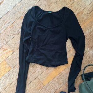 Wild Fable Black Ribbed Long Sleeve Top